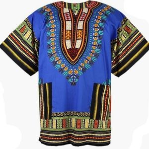 African men's Blue Boho Hippie Dashiki Shirt.